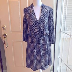 Navy swing dress with blouse sleeves, Sz Sm in EUC